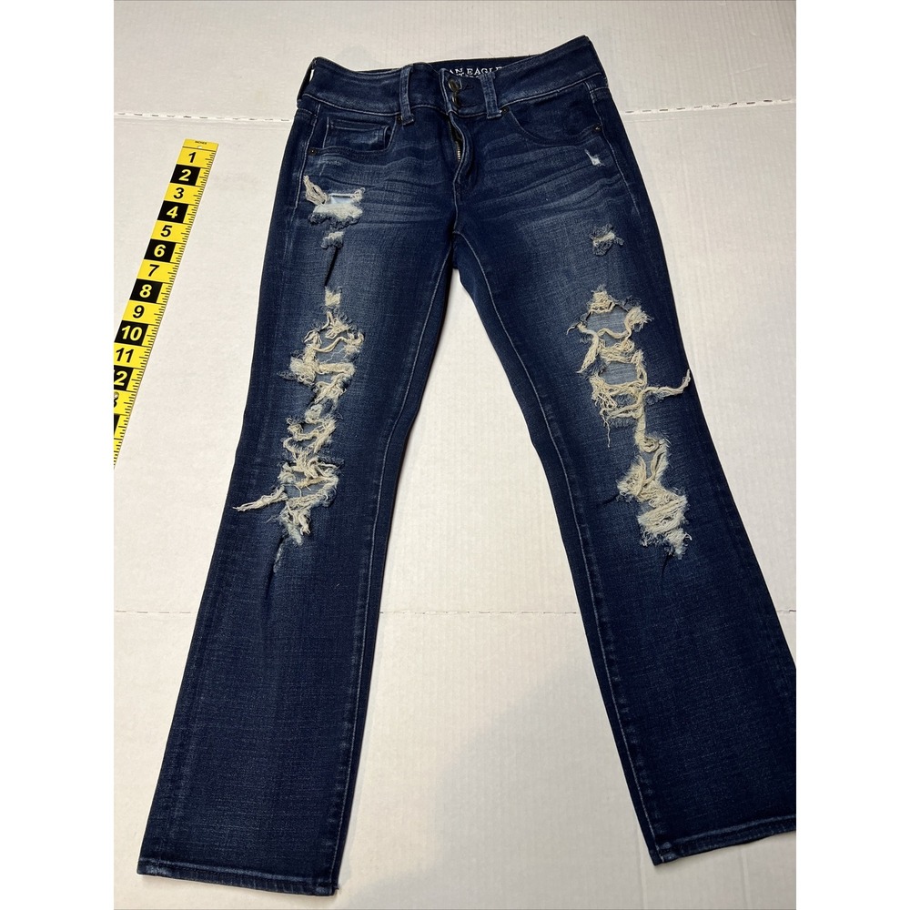 American Eagle 360 Super Super Stretch Jeans Women's 2 Distressed Stretch Dark
